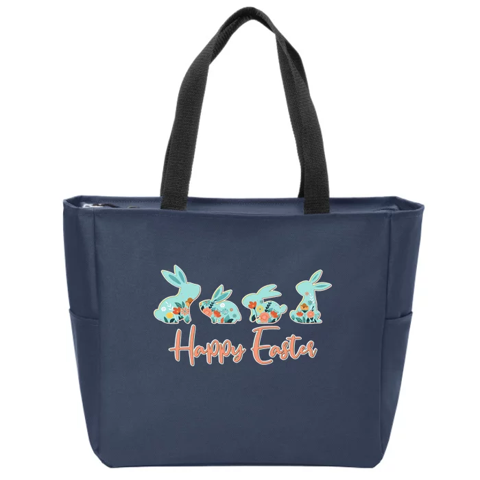 Happy Easter Flower Bunnies Zip Tote Bag