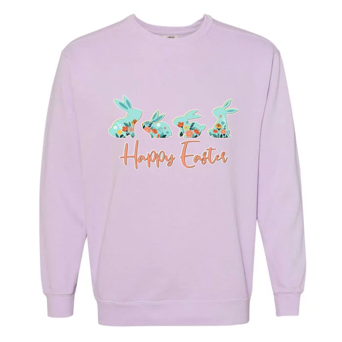 Happy Easter Flower Bunnies Garment-Dyed Sweatshirt