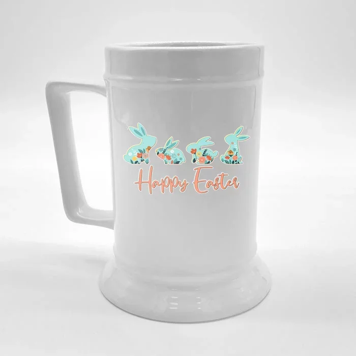 Happy Easter Flower Bunnies Front & Back Beer Stein