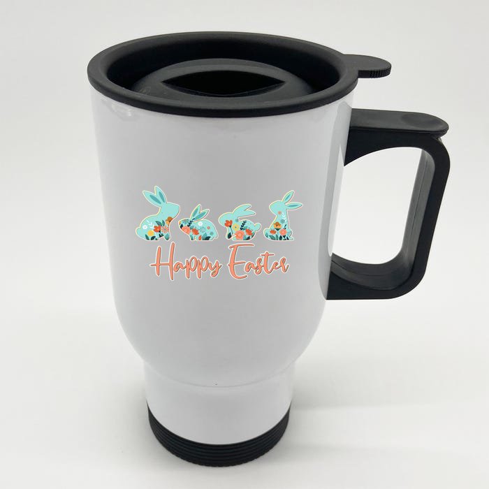 Happy Easter Flower Bunnies Front & Back Stainless Steel Travel Mug