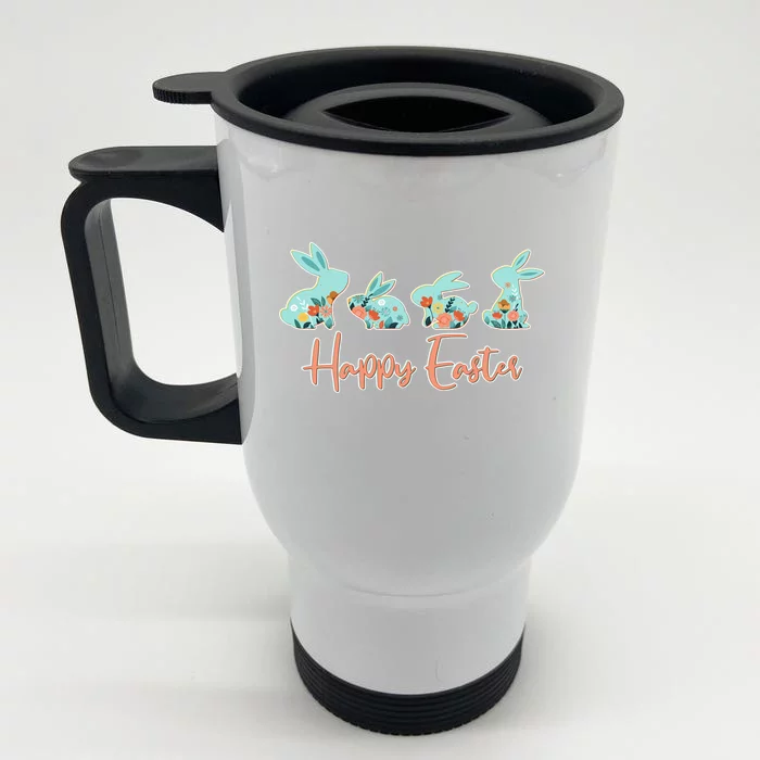 Happy Easter Flower Bunnies Front & Back Stainless Steel Travel Mug