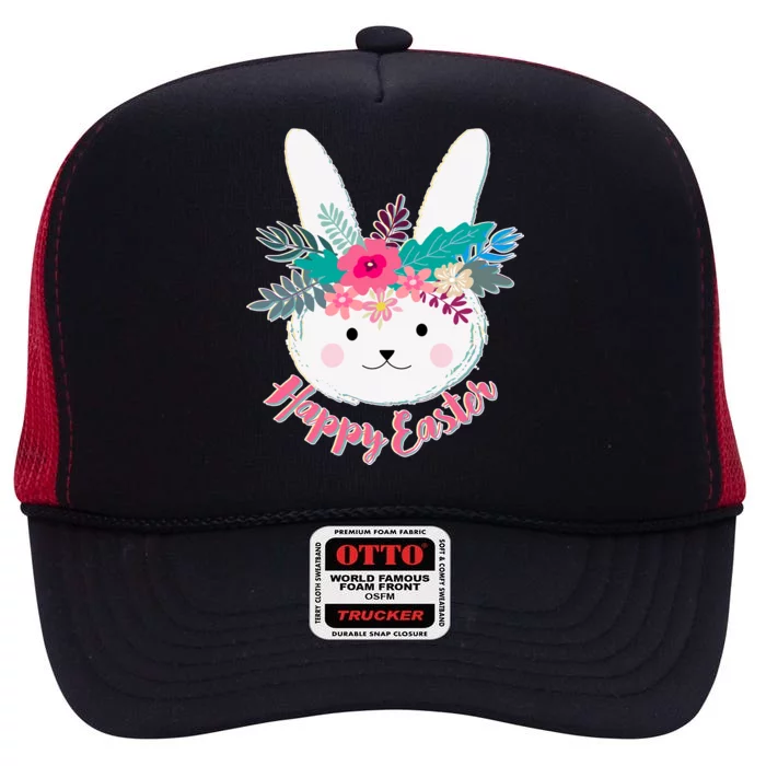 Happy Easter Flower Bunny High Crown Mesh Trucker Hat