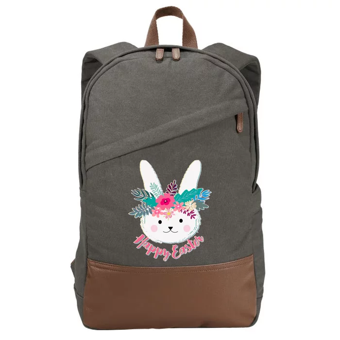 Happy Easter Flower Bunny Cotton Canvas Backpack