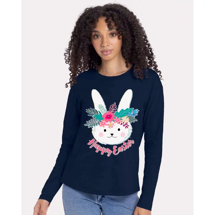 Happy Easter Flower Bunny Womens Cotton Relaxed Long Sleeve T-Shirt