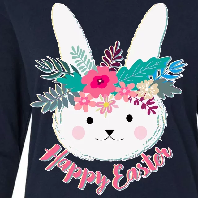 Happy Easter Flower Bunny Womens Cotton Relaxed Long Sleeve T-Shirt