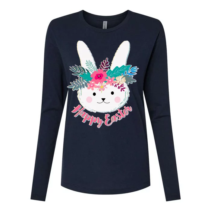 Happy Easter Flower Bunny Womens Cotton Relaxed Long Sleeve T-Shirt