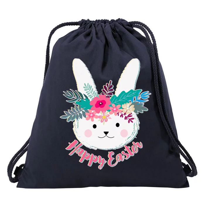 Happy Easter Flower Bunny Drawstring Bag