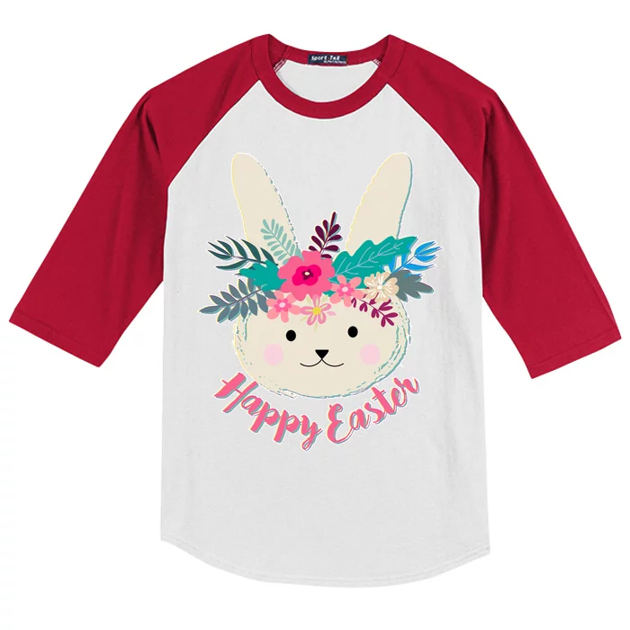 Happy Easter Flower Bunny Kids Colorblock Raglan Jersey