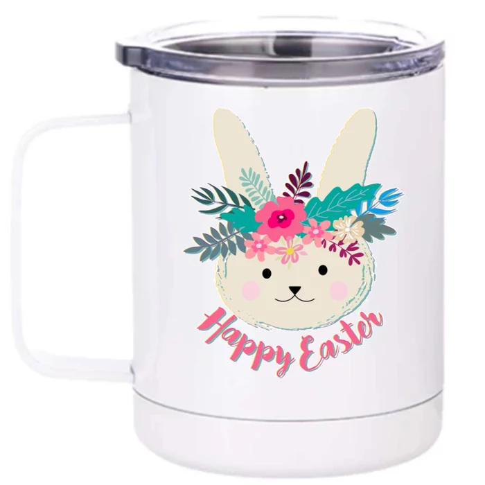 Happy Easter Flower Bunny Front & Back 12oz Stainless Steel Tumbler Cup