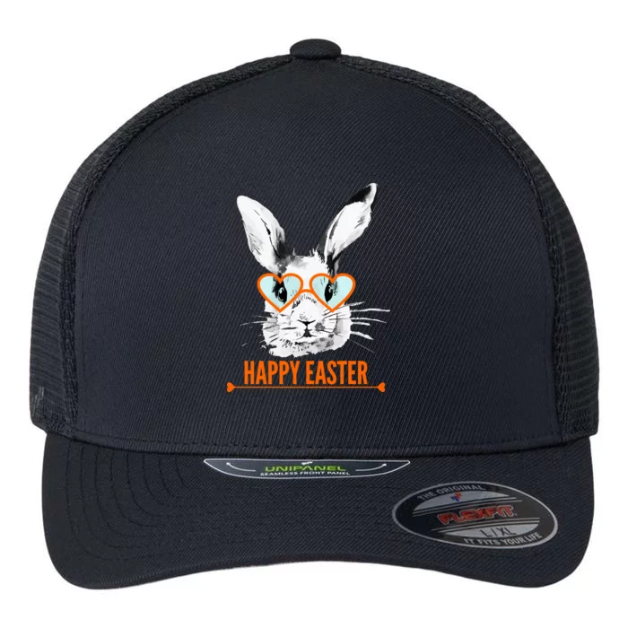 Happy Easter Hipster Bunny Rabbit Flexfit Unipanel Trucker Cap