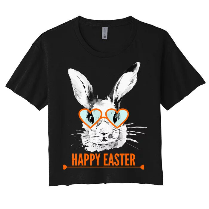 Happy Easter Hipster Bunny Rabbit Women's Crop Top Tee