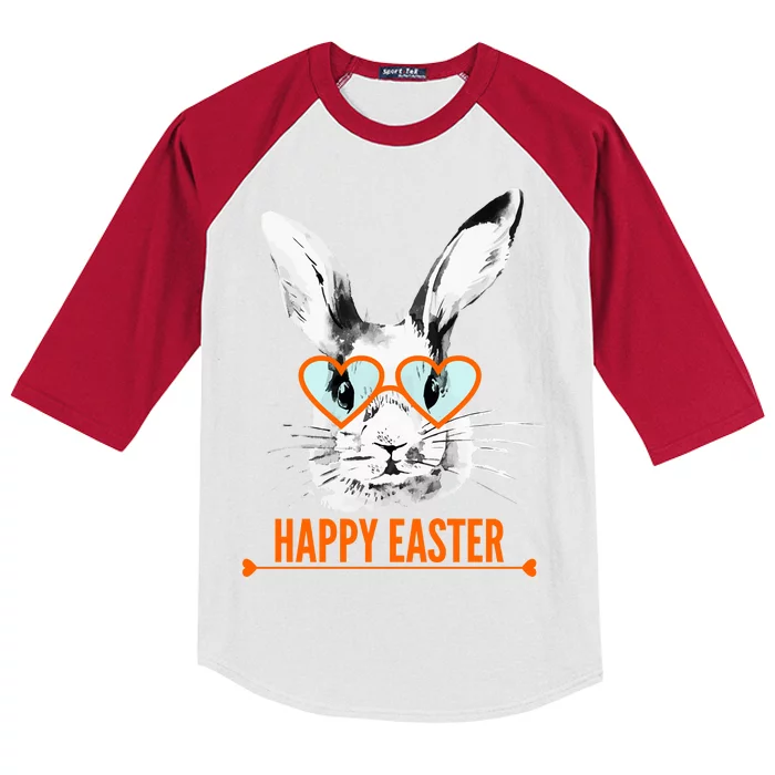 Happy Easter Hipster Bunny Rabbit Kids Colorblock Raglan Jersey