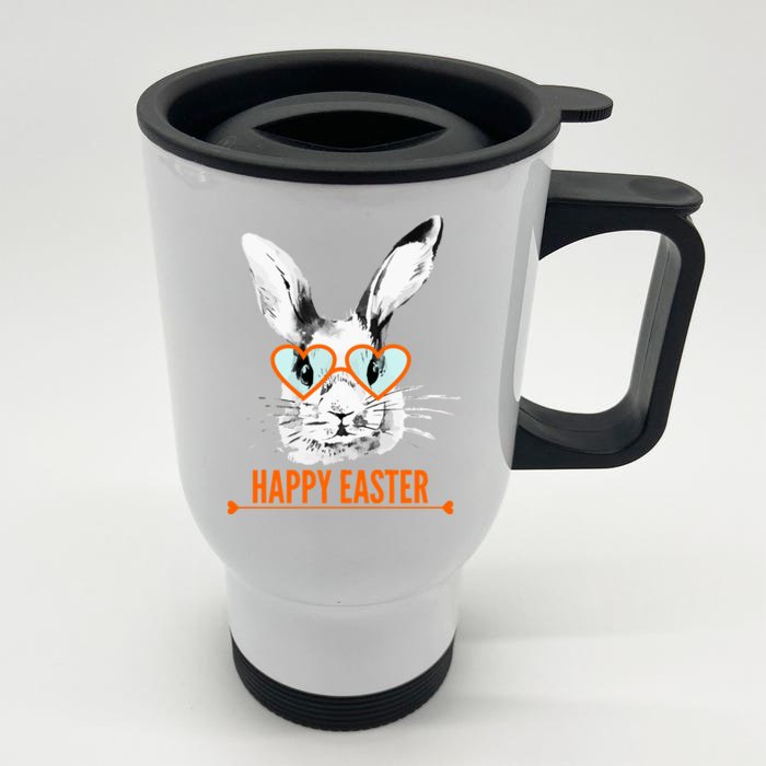 Happy Easter Hipster Bunny Rabbit Front & Back Stainless Steel Travel Mug