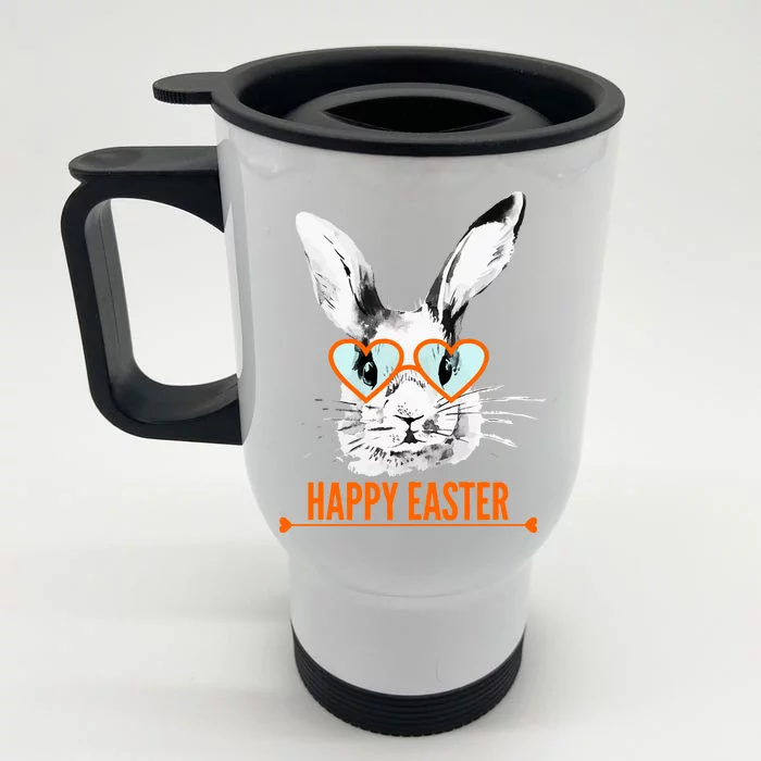 Happy Easter Hipster Bunny Rabbit Front & Back Stainless Steel Travel Mug