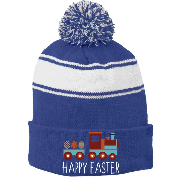 Happy Easter Train Stripe Pom Pom Beanie