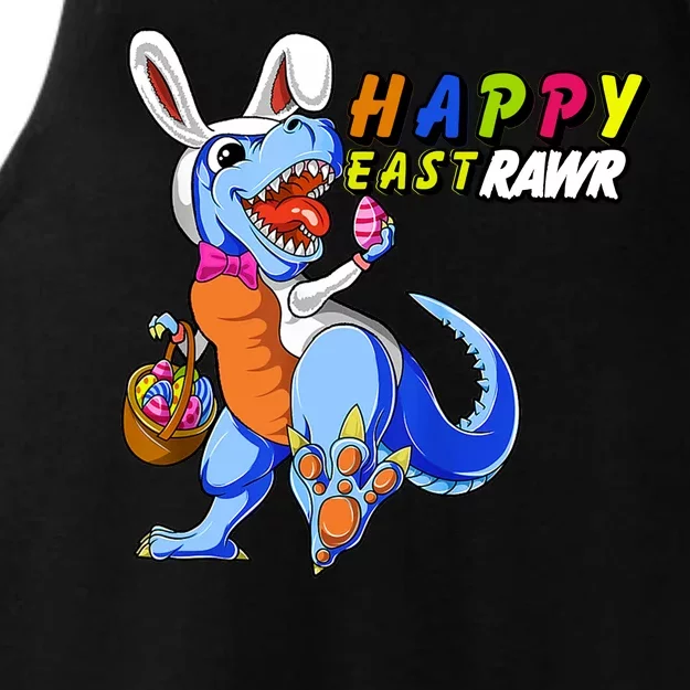 Happy EastRawar T-Rex Dino Easter Eggs Ladies Tri-Blend Wicking Tank