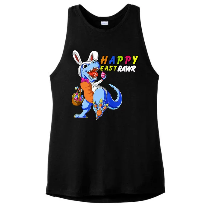 Happy EastRawar T-Rex Dino Easter Eggs Ladies Tri-Blend Wicking Tank