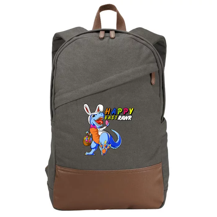 Happy EastRawar T-Rex Dino Easter Eggs Cotton Canvas Backpack