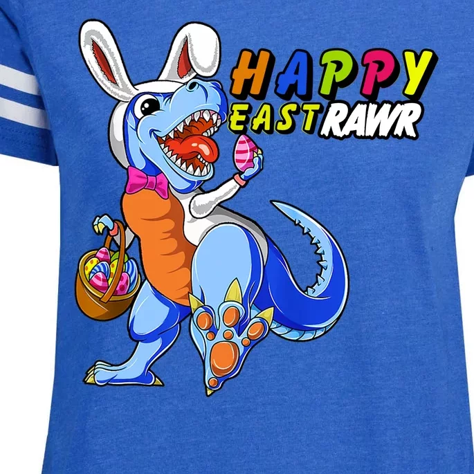 Happy EastRawar T-Rex Dino Easter Eggs Enza Ladies Jersey Football T-Shirt