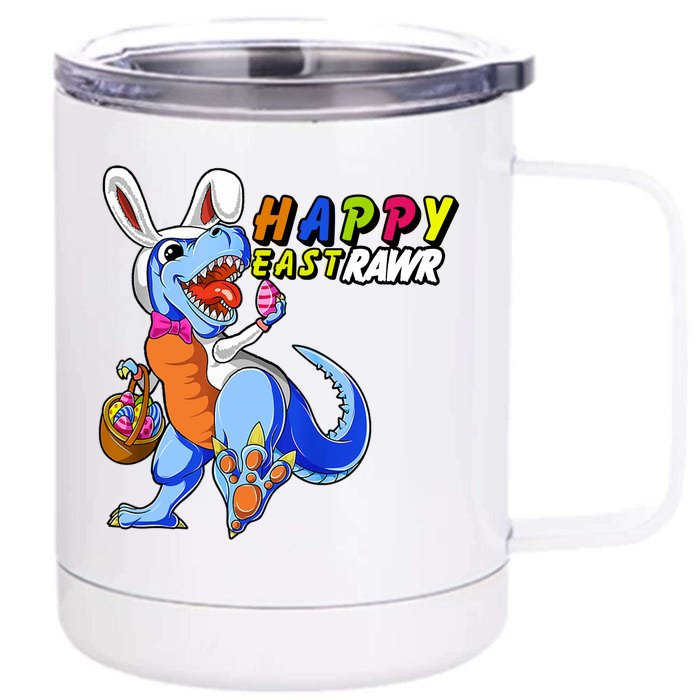 Happy EastRawar T-Rex Dino Easter Eggs Front & Back 12oz Stainless Steel Tumbler Cup