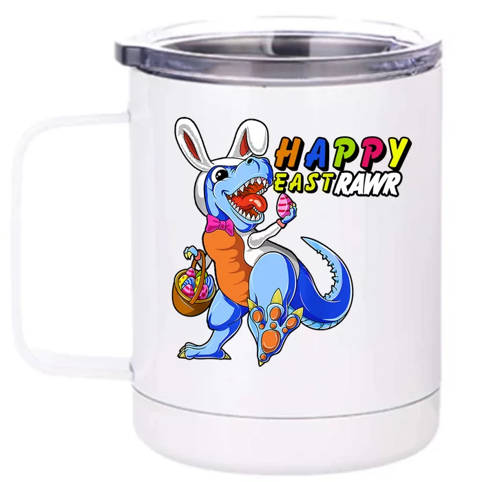 Happy EastRawar T-Rex Dino Easter Eggs Front & Back 12oz Stainless Steel Tumbler Cup