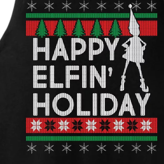 Happy Elfin' Holiday Ugly Christmas Ladies Tri-Blend Wicking Tank