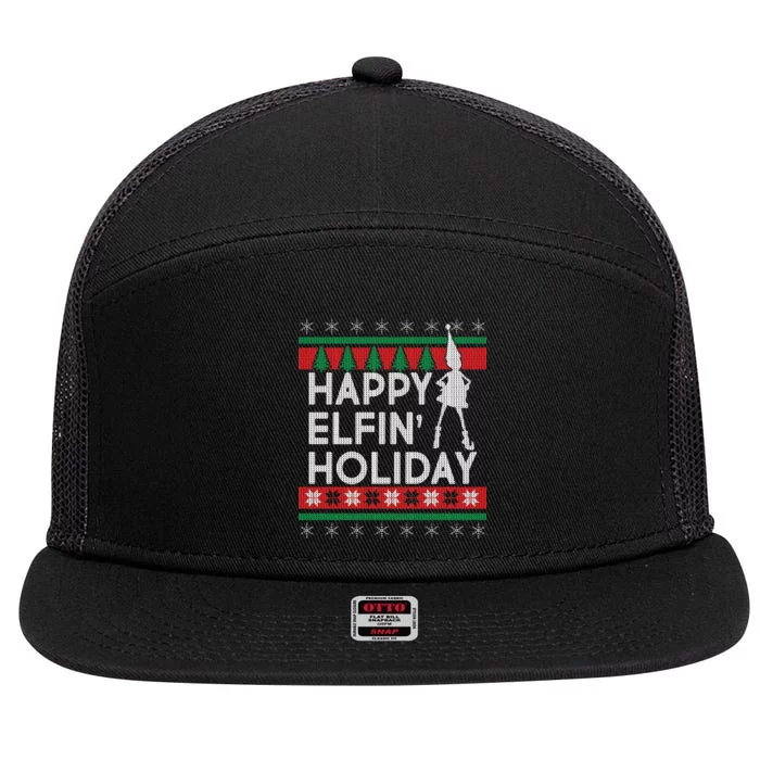 Happy Elfin' Holiday Ugly Christmas 7 Panel Mesh Trucker Snapback Hat