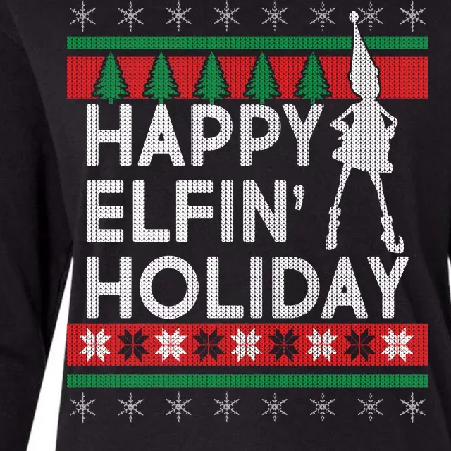 Happy Elfin' Holiday Ugly Christmas Womens Cotton Relaxed Long Sleeve T-Shirt