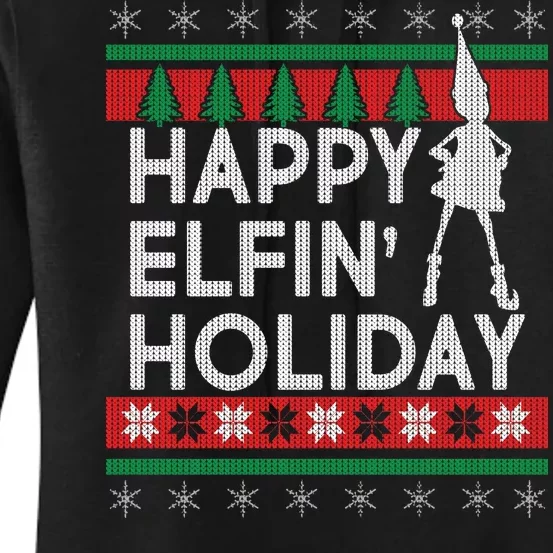 Happy Elfin' Holiday Ugly Christmas Women's Pullover Hoodie