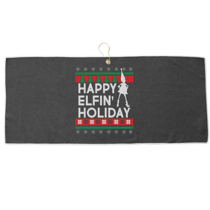 Happy Elfin' Holiday Ugly Christmas Large Microfiber Waffle Golf Towel