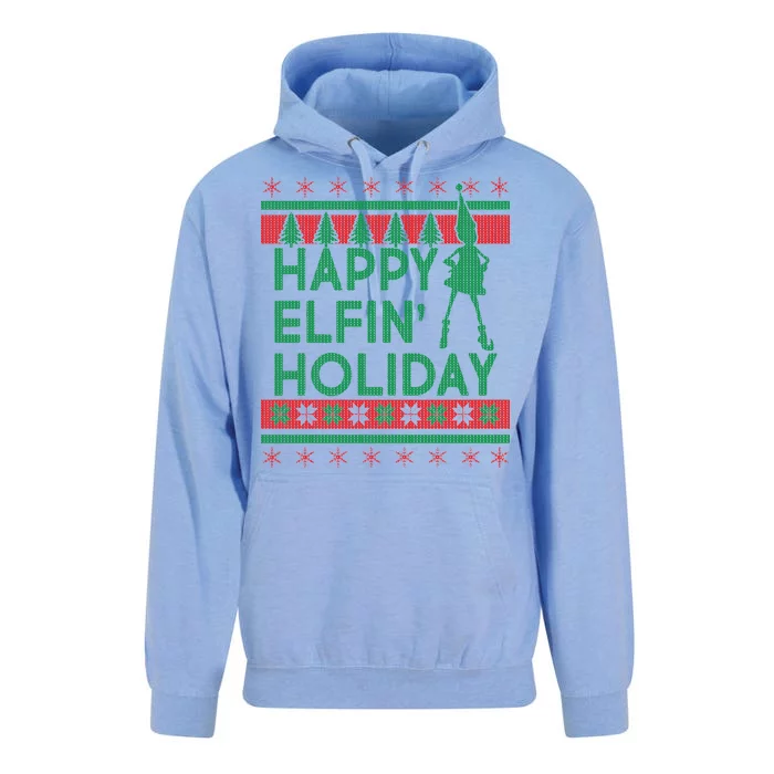 Happy Elfin' Holiday Ugly Christmas Unisex Surf Hoodie