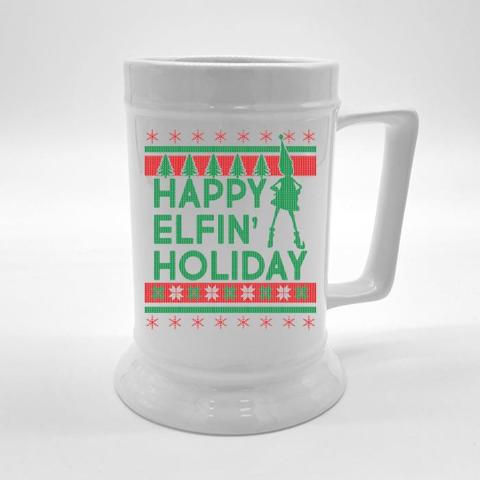 Happy Elfin' Holiday Ugly Christmas Front & Back Beer Stein