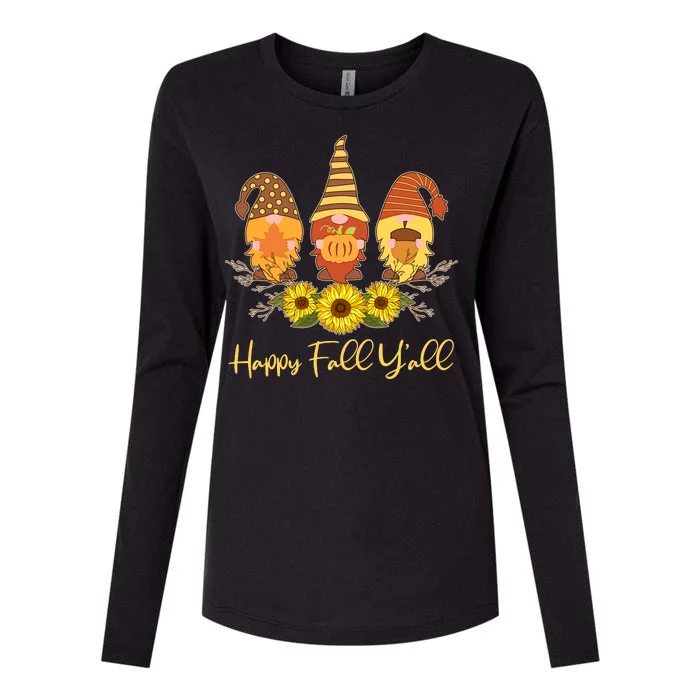 Happy Fall Y'all Cute Autumn Gnomes Womens Cotton Relaxed Long Sleeve T-Shirt