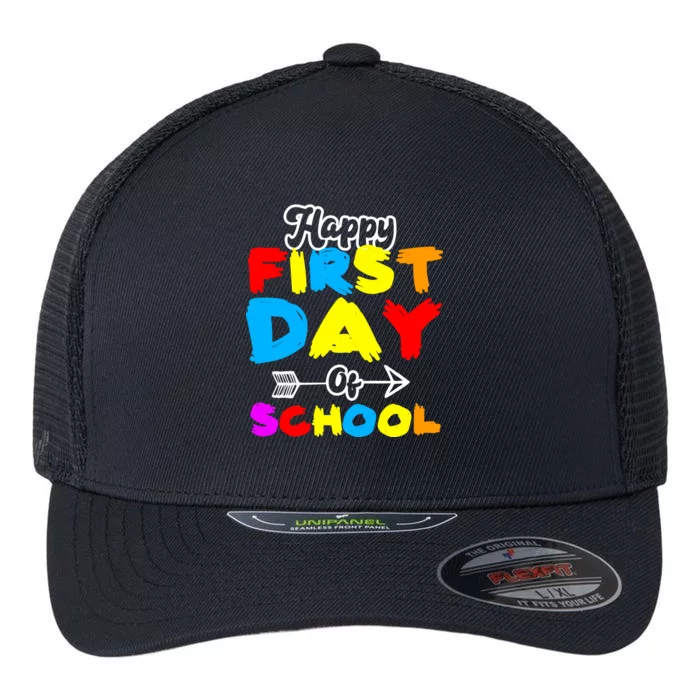 Happy First Day Of School Funny Back To School Flexfit Unipanel Trucker Cap