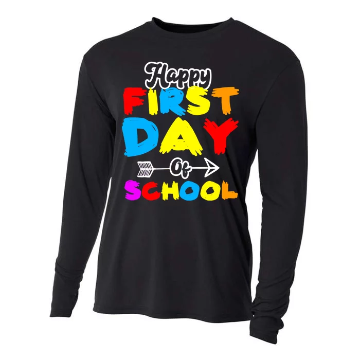 Happy First Day Of School Funny Back To School Cooling Performance Long Sleeve Crew