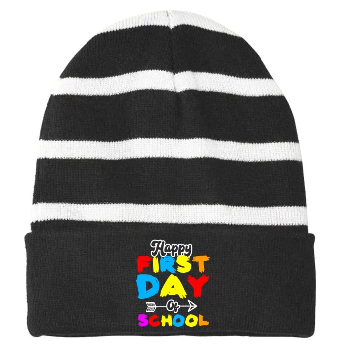 Happy First Day Of School Funny Back To School Striped Beanie with Solid Band