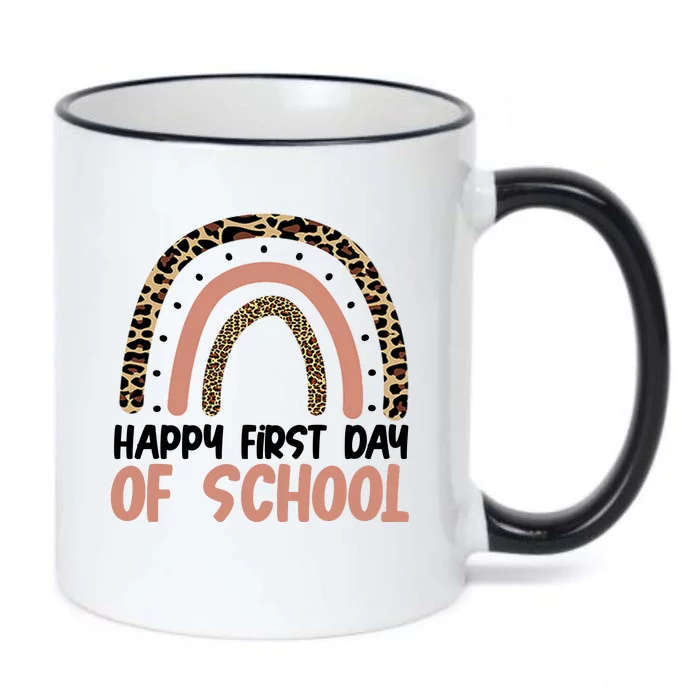 Happy First Day Of School Leopard Rainbow Black Color Changing Mug