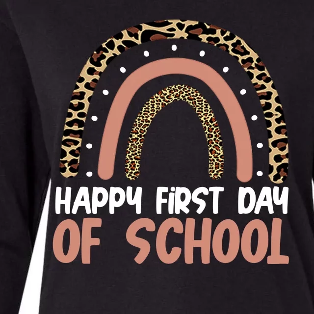 Happy First Day Of School Leopard Rainbow Womens Cotton Relaxed Long Sleeve T-Shirt