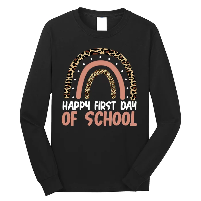 Happy First Day Of School Leopard Rainbow Long Sleeve Shirt