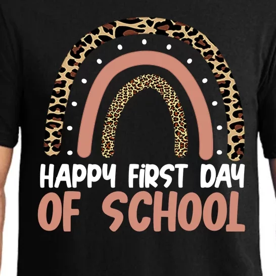 Happy First Day Of School Leopard Rainbow Pajama Set