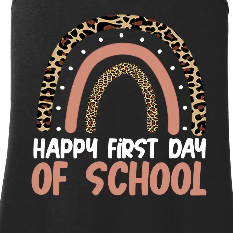 Happy First Day Of School Leopard Rainbow Ladies Essential Tank