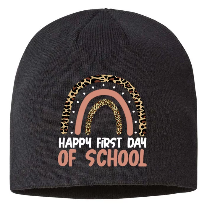 Happy First Day Of School Leopard Rainbow 8 1/2in Sustainable Knit Beanie