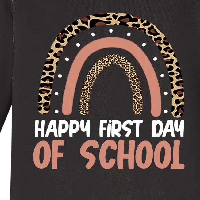 Happy First Day Of School Leopard Rainbow Baby Long Sleeve Bodysuit