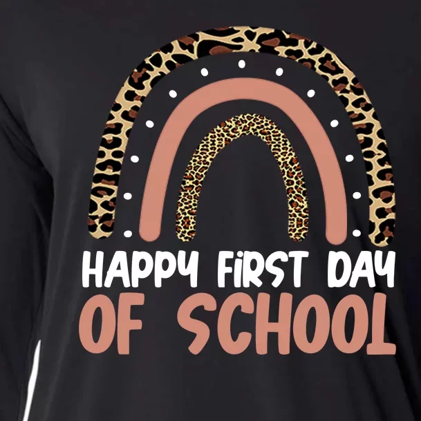 Happy First Day Of School Leopard Rainbow Cooling Performance Long Sleeve Crew