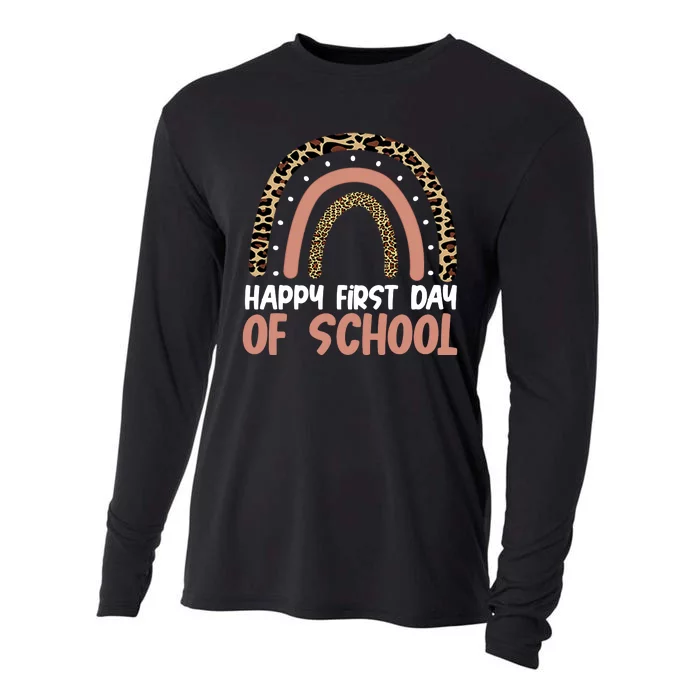 Happy First Day Of School Leopard Rainbow Cooling Performance Long Sleeve Crew