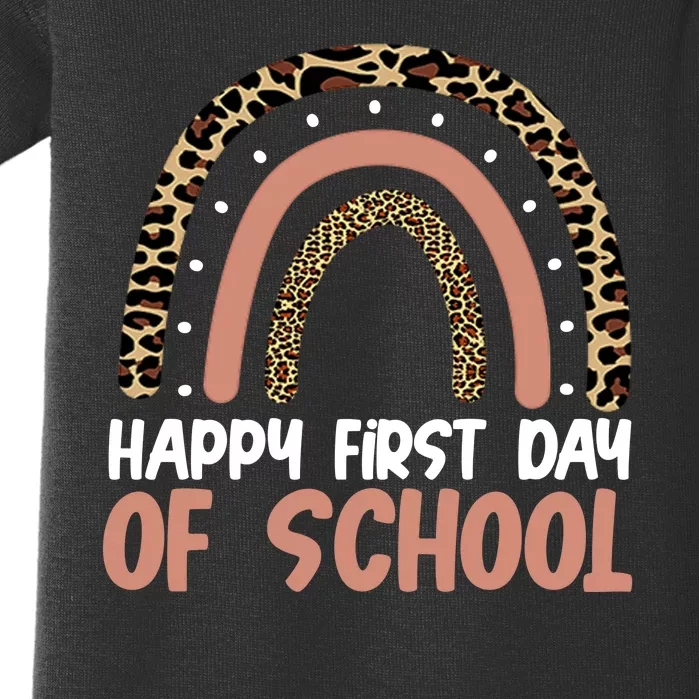 Happy First Day Of School Leopard Rainbow Baby Bodysuit