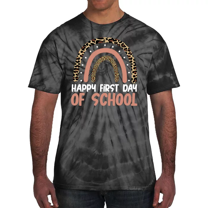 Happy First Day Of School Leopard Rainbow Tie-Dye T-Shirt