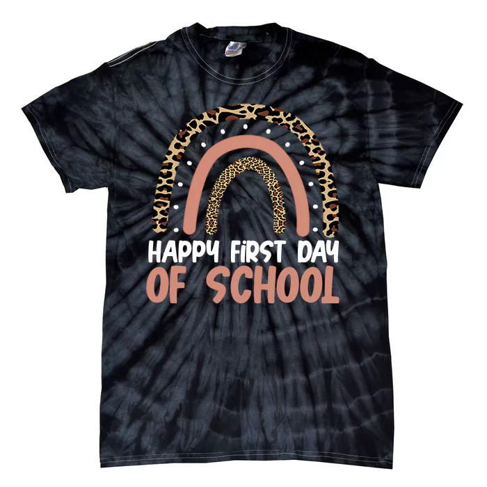 Happy First Day Of School Leopard Rainbow Tie-Dye T-Shirt