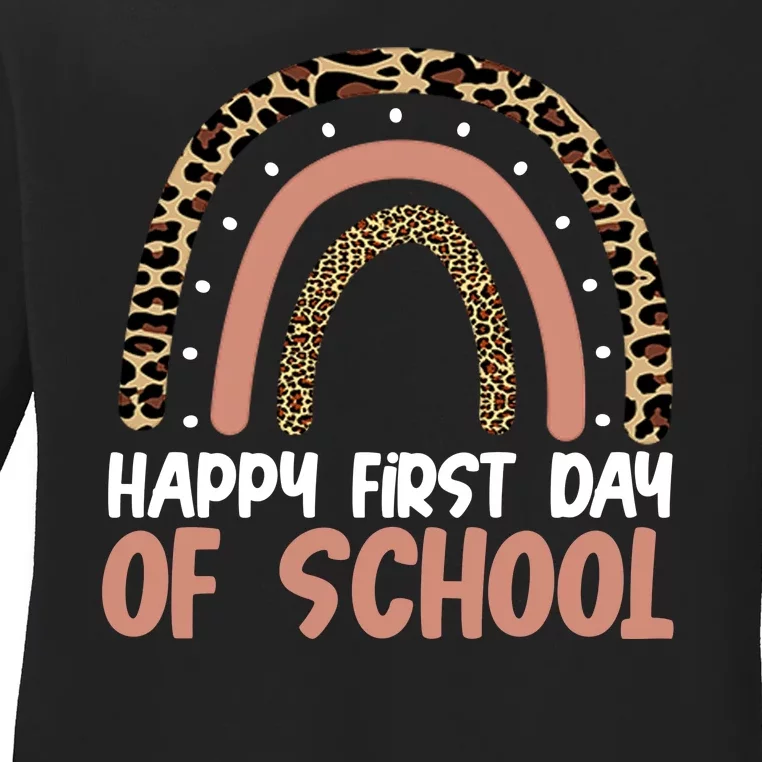 Happy First Day Of School Leopard Rainbow Ladies Long Sleeve Shirt