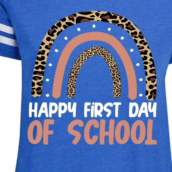 Happy First Day Of School Leopard Rainbow Enza Ladies Jersey Football T-Shirt